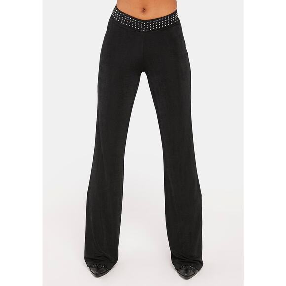 Motel Rocks Black Fit & Flare Rhinestone Waist Pants Size Large NWT - Picture 8 of 10